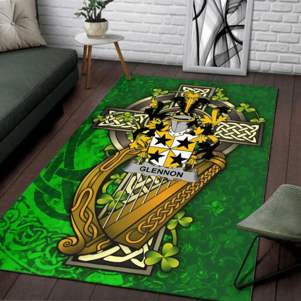 Ireland Area Rug - Glennon or Glenane Family Crest Area Rug - Ireland Coat Of Arms with Shamrock - Image 2