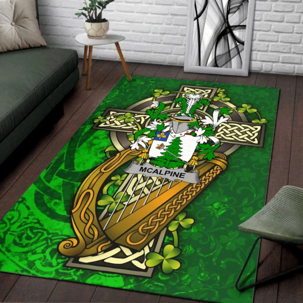 Ireland Area Rug - McAlpine or MacAlpin Family Crest Area Rug - Ireland Coat Of Arms with Shamrock - Image 2