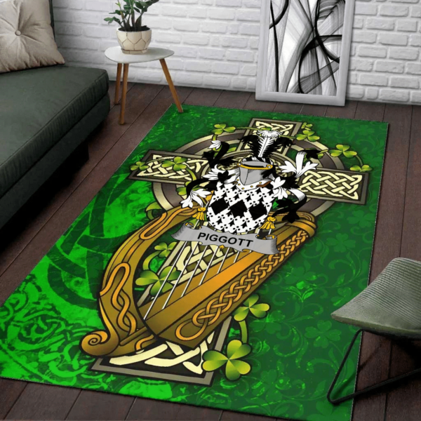 Ireland Area Rug - Piggott Family Crest Area Rug - Ireland Coat Of Arms with Shamrock - Image 2