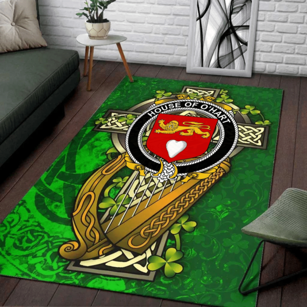 Ireland Area Rug - House of O'HART Family Crest Area Rug - Ireland Coat Of Arms with Shamrock - Image 2