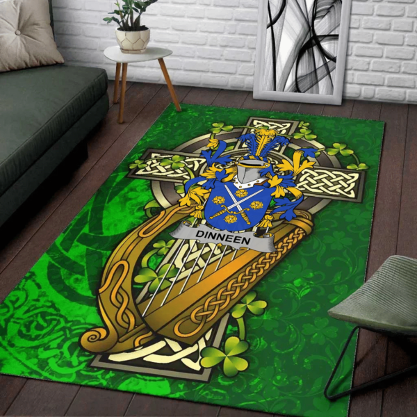 Ireland Area Rug - Dinneen or O'Dinneen Family Crest Area Rug - Ireland Coat Of Arms with Shamrock - Image 2