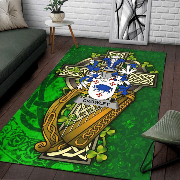 Ireland Area Rug - Crowley or O'Crouley Family Crest Area Rug - Ireland Coat Of Arms with Shamrock - Image 2