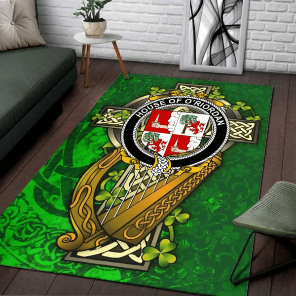 Ireland Area Rug - House of O'RIORDAN Family Crest Area Rug - Ireland Coat Of Arms with Shamrock - Image 2