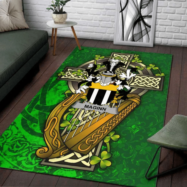 Ireland Area Rug - Maginn or Ginn Family Crest Area Rug - Ireland Coat Of Arms with Shamrock - Image 2