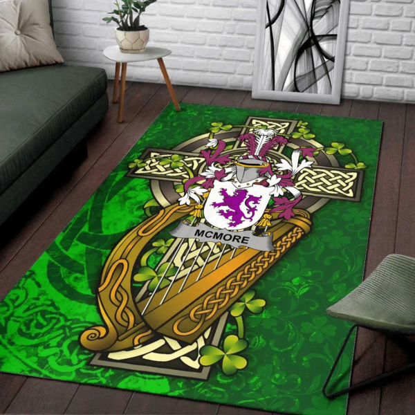 Ireland Area Rug - McMore or More Family Crest Area Rug - Ireland Coat Of Arms with Shamrock - Image 2