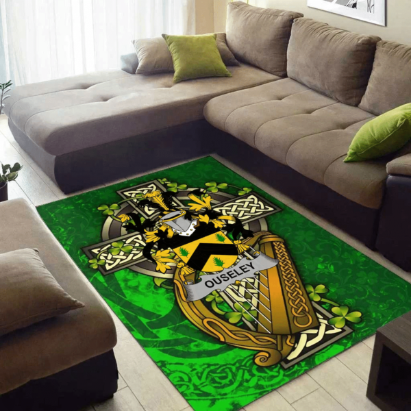 Ireland Area Rug - Ouseley Family Crest Area Rug - Ireland Coat Of Arms with Shamrock