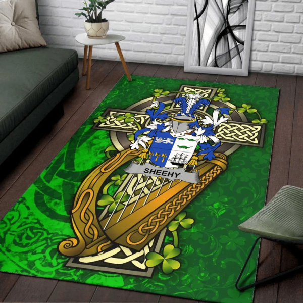 Ireland Area Rug - Sheehy or McSheehy Family Crest Area Rug - Ireland Coat Of Arms with Shamrock - Image 2