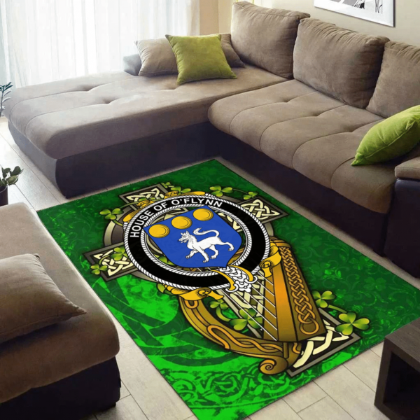 Ireland Area Rug - House of O'FLYNN Family Crest Area Rug - Ireland Coat Of Arms with Shamrock