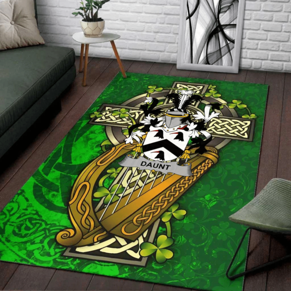 Ireland Area Rug - Daunt Family Crest Area Rug - Ireland Coat Of Arms with Shamrock - Image 2