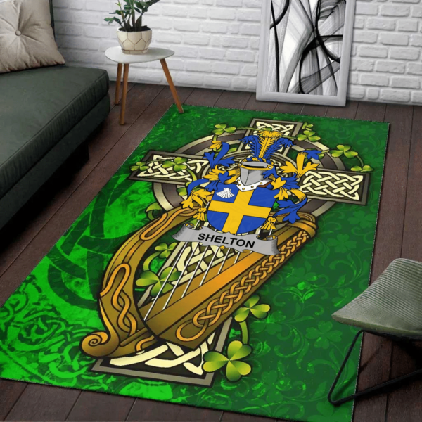 Ireland Area Rug - Shelton Family Crest Area Rug - Ireland Coat Of Arms with Shamrock - Image 2