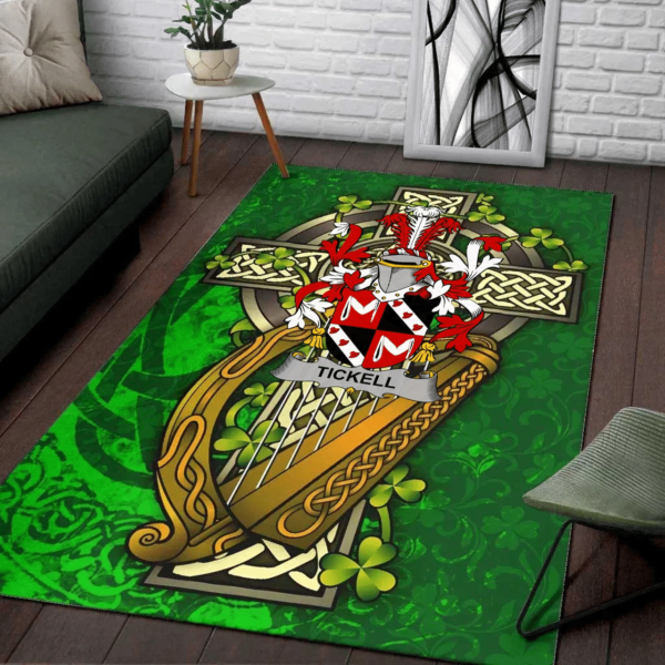 Ireland Area Rug - Tickell Family Crest Area Rug - Ireland Coat Of Arms with Shamrock - Image 2