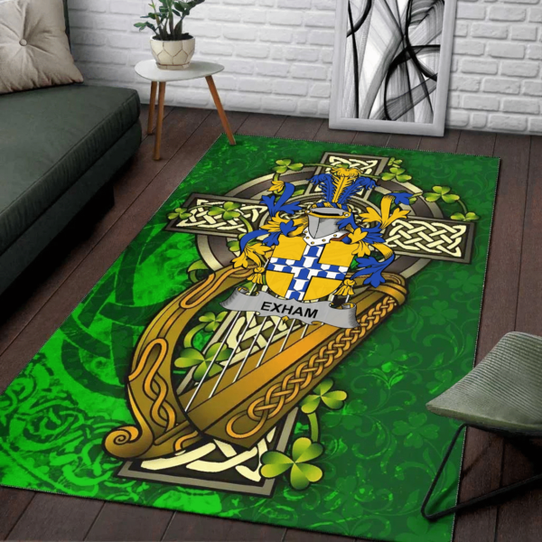 Ireland Area Rug - Exham Family Crest Area Rug - Ireland Coat Of Arms with Shamrock - Image 2