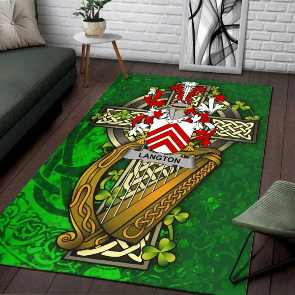 Ireland Area Rug - Langton Family Crest Area Rug - Ireland Coat Of Arms with Shamrock - Image 2