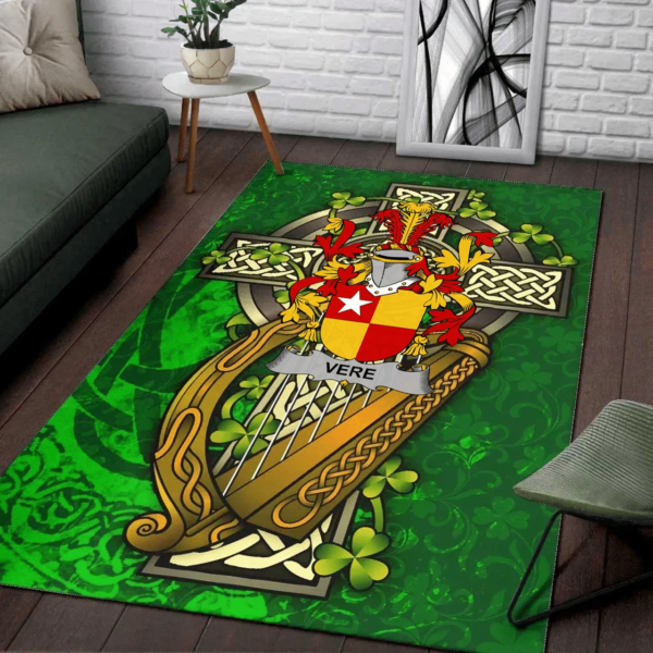 Ireland Area Rug - Vere Family Crest Area Rug - Ireland Coat Of Arms with Shamrock - Image 2