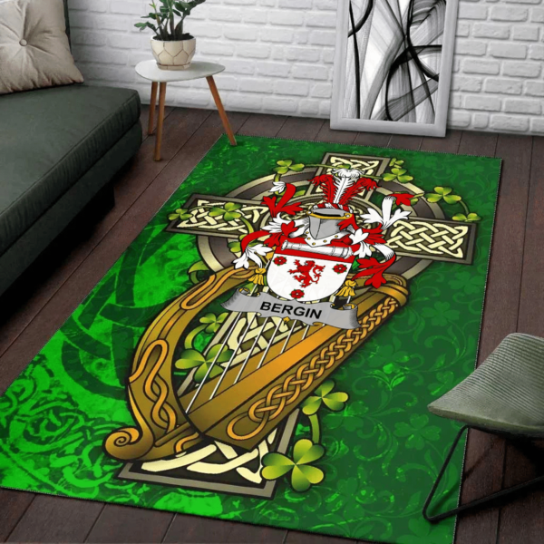 Ireland Area Rug - Bergin or O'Bergin Family Crest Area Rug - Ireland Coat Of Arms with Shamrock - Image 2