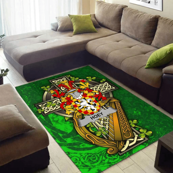 Ireland Area Rug - Hoey or O'Hoey Family Crest Area Rug - Ireland Coat Of Arms with Shamrock