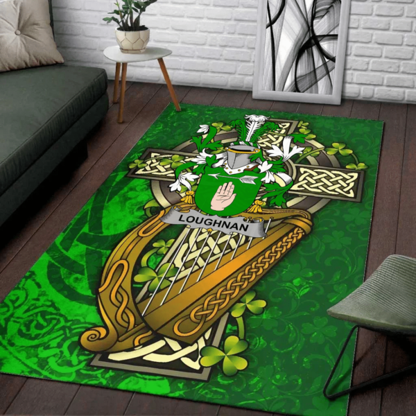 Ireland Area Rug - Loughnan or O'Loughnan Family Crest Area Rug - Ireland Coat Of Arms with Shamrock - Image 2