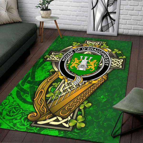 Ireland Area Rug - House of O'SHAUGNESSY Family Crest Area Rug - Ireland Coat Of Arms with Shamrock - Image 2