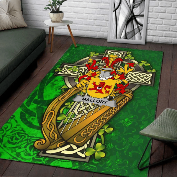 Ireland Area Rug - Mallory Family Crest Area Rug - Ireland Coat Of Arms with Shamrock - Image 2