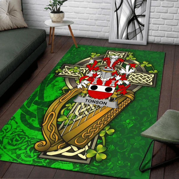 Ireland Area Rug - Tonson Family Crest Area Rug - Ireland Coat Of Arms with Shamrock - Image 2