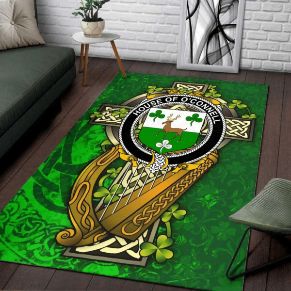 Ireland Area Rug - House of O'CONNELL Family Crest Area Rug - Ireland Coat Of Arms with Shamrock - Image 2