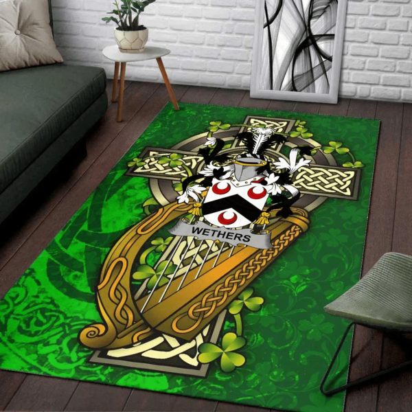 Ireland Area Rug - Wethers Family Crest Area Rug - Ireland Coat Of Arms with Shamrock - Image 2