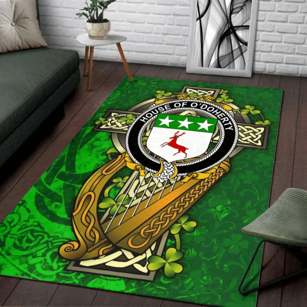 Ireland Area Rug - House of O'DOHERTY Family Crest Area Rug - Ireland Coat Of Arms with Shamrock - Image 2