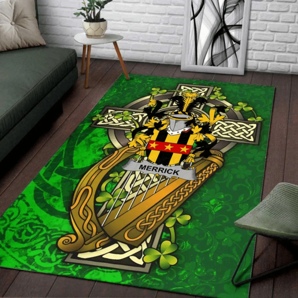 Ireland Area Rug - Merrick or Meyrick Family Crest Area Rug - Ireland Coat Of Arms with Shamrock - Image 2