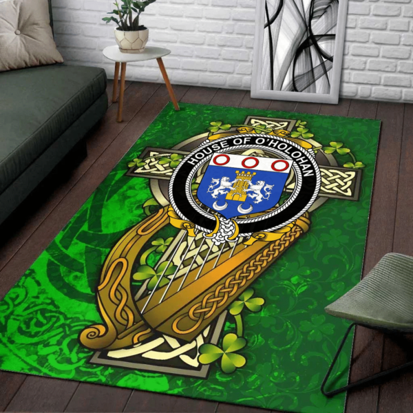 Ireland Area Rug - House of O'HOLOHAN Family Crest Area Rug - Ireland Coat Of Arms with Shamrock - Image 2