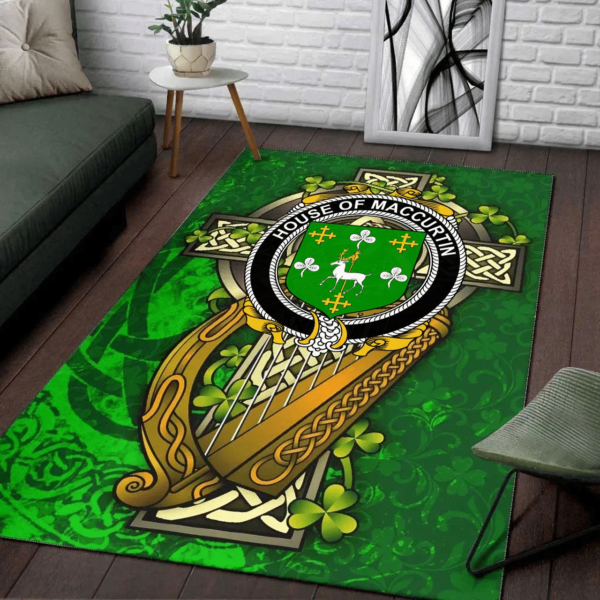 Ireland Area Rug - House of MACCURTIN Family Crest Area Rug - Ireland Coat Of Arms with Shamrock - Image 2