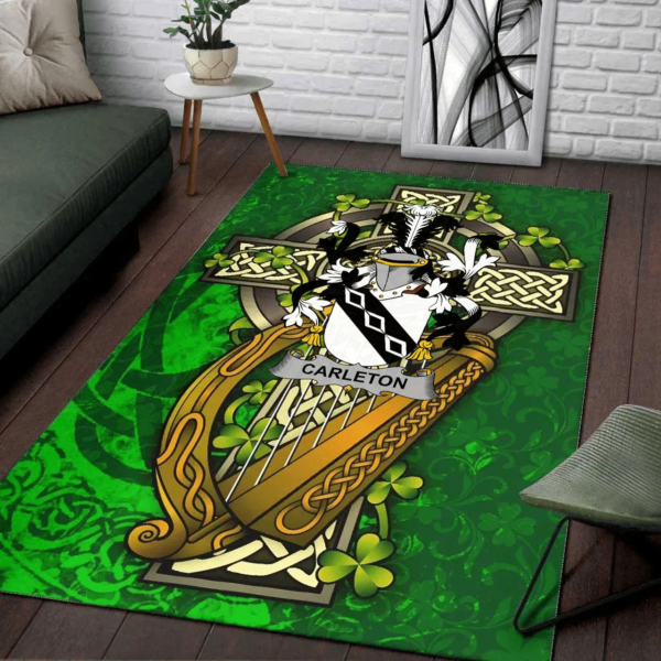 Ireland Area Rug - Carleton Family Crest Area Rug - Ireland Coat Of Arms with Shamrock - Image 2