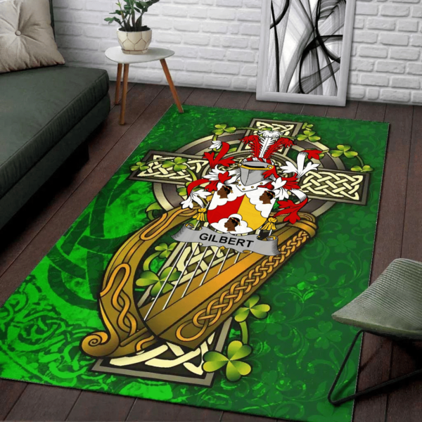 Ireland Area Rug - Gilbert Family Crest Area Rug - Ireland Coat Of Arms with Shamrock - Image 2