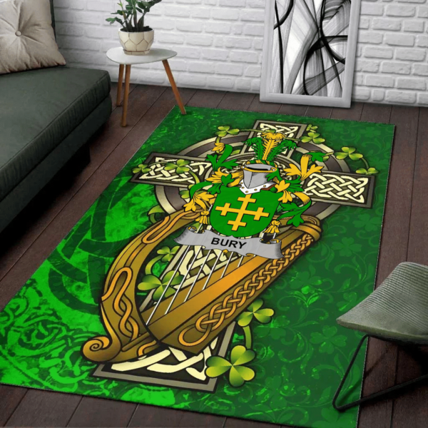 Ireland Area Rug - Bury or Berry Family Crest Area Rug - Ireland Coat Of Arms with Shamrock - Image 2