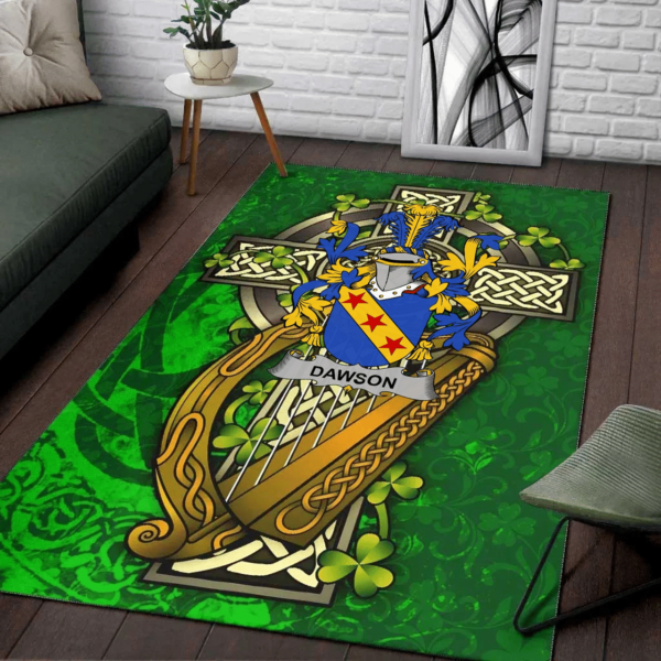 Ireland Area Rug - Dawson Family Crest Area Rug - Ireland Coat Of Arms with Shamrock - Image 2