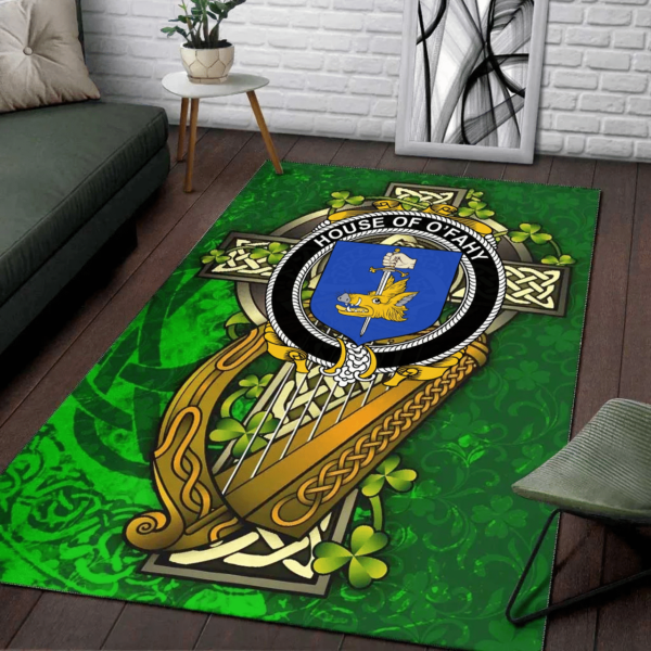 Ireland Area Rug - House of O'FAHY Family Crest Area Rug - Ireland Coat Of Arms with Shamrock - Image 2