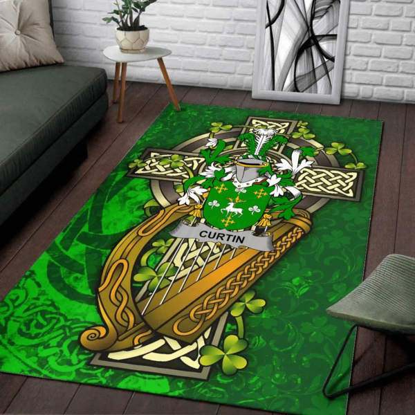 Ireland Area Rug - Curtin or McCurtin Family Crest Area Rug - Ireland Coat Of Arms with Shamrock - Image 2