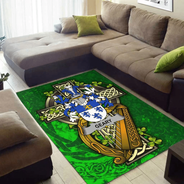 Ireland Area Rug - Geary or O'Geary Family Crest Area Rug - Ireland Coat Of Arms with Shamrock