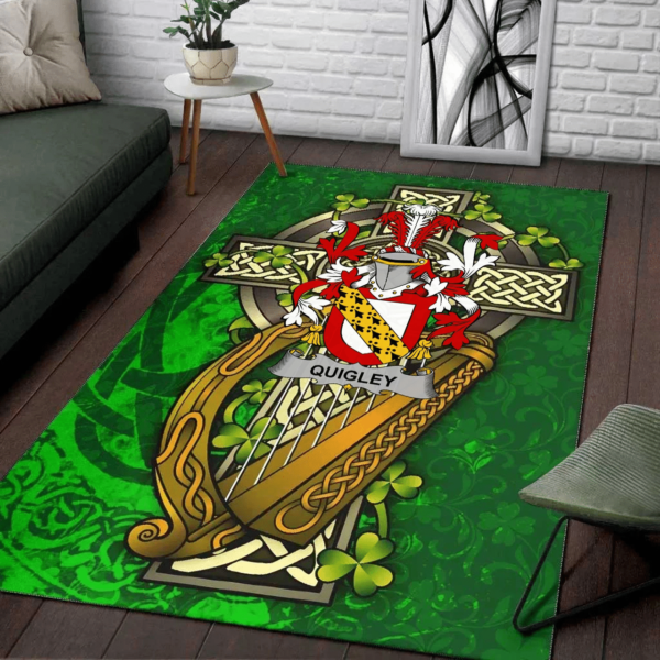 Ireland Area Rug - Quigley or O'Quigley Family Crest Area Rug - Ireland Coat Of Arms with Shamrock - Image 2