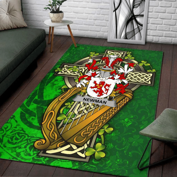 Ireland Area Rug - Newman Family Crest Area Rug - Ireland Coat Of Arms with Shamrock - Image 2