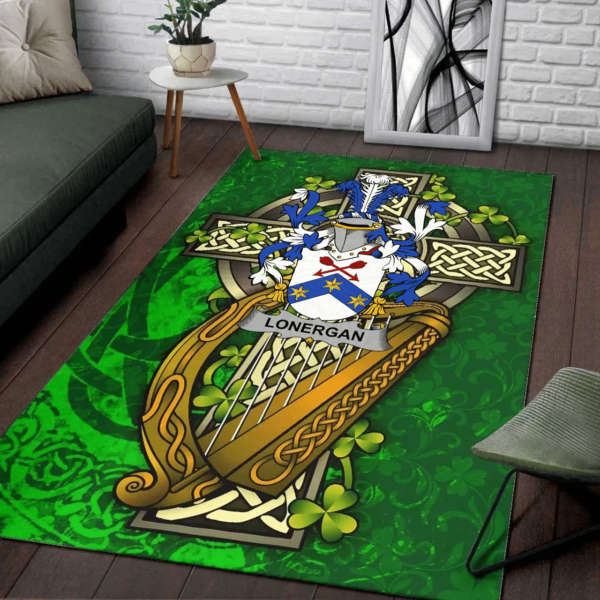 Ireland Area Rug - Lonergan or O'Lonergan Family Crest Area Rug - Ireland Coat Of Arms with Shamrock - Image 2