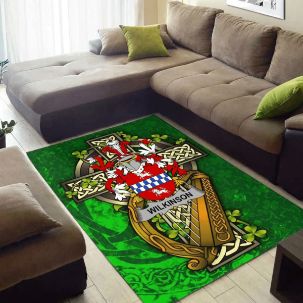 Ireland Area Rug - Wilkinson Family Crest Area Rug - Ireland Coat Of Arms with Shamrock