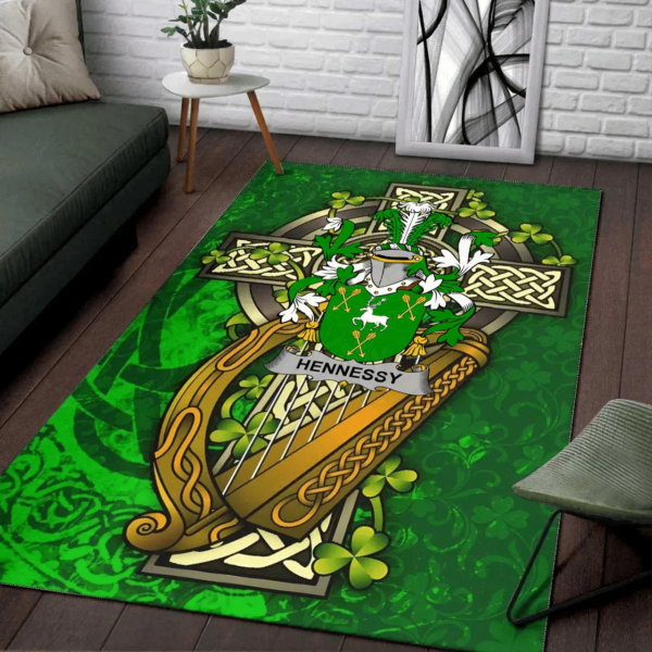 Ireland Area Rug - Hennessy or O'Hennessy Family Crest Area Rug - Ireland Coat Of Arms with Shamrock - Image 2