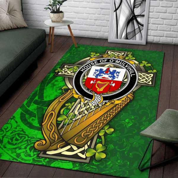 Ireland Area Rug - House of O'MULVIHILL Family Crest Area Rug - Ireland Coat Of Arms with Shamrock - Image 2