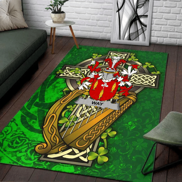 Ireland Area Rug - Way Family Crest Area Rug - Ireland Coat Of Arms with Shamrock - Image 2