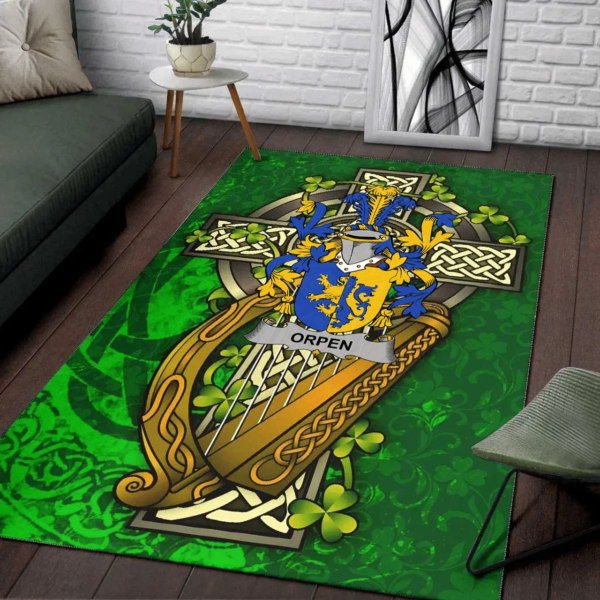 Ireland Area Rug - Orpen Family Crest Area Rug - Ireland Coat Of Arms with Shamrock - Image 2