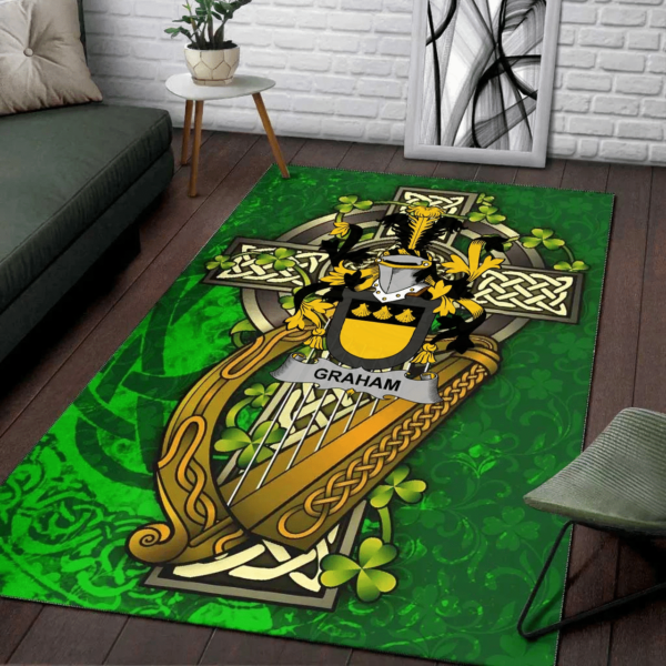 Ireland Area Rug - Graham or Grahan Family Crest Area Rug - Ireland Coat Of Arms with Shamrock - Image 2