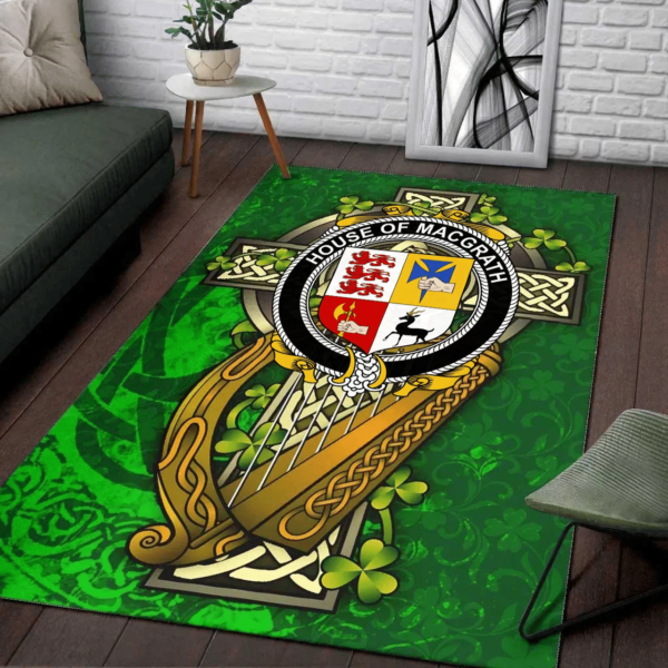 Ireland Area Rug - House of MACGRATH Family Crest Area Rug - Ireland Coat Of Arms with Shamrock - Image 2