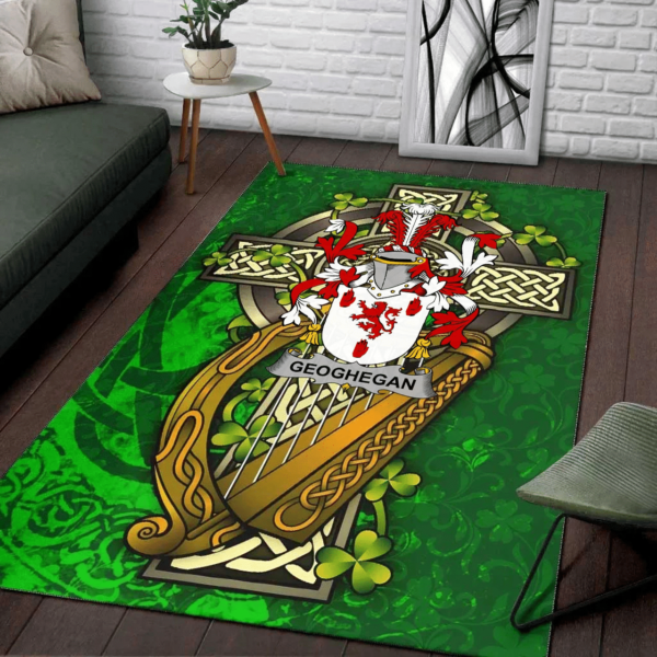 Ireland Area Rug - Geoghegan or O'Geoghegan Family Crest Area Rug - Ireland Coat Of Arms with Shamrock - Image 2