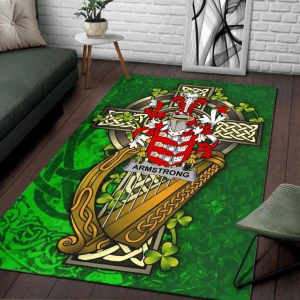 Ireland Area Rug - Armstrong Family Crest Area Rug - Ireland Coat Of Arms with Shamrock - Image 2