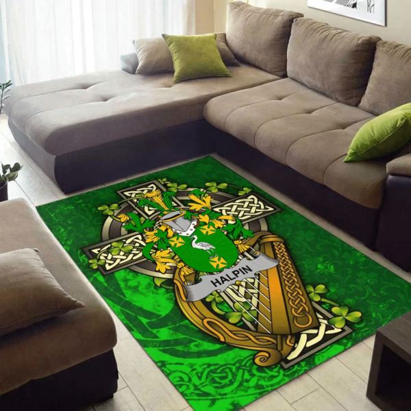 Ireland Area Rug - Halpin or O'Halpin Family Crest Area Rug - Ireland Coat Of Arms with Shamrock